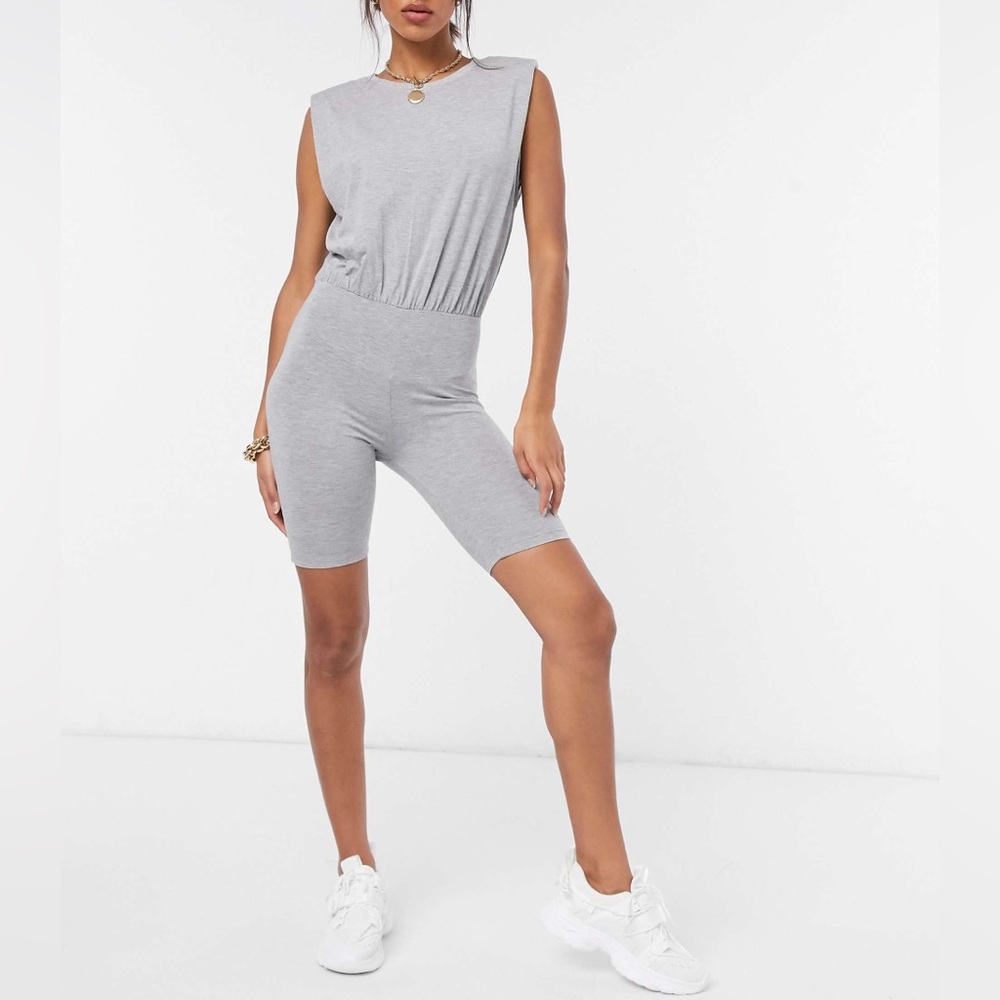 ASOS Shoulder Pad Jersey Short Unitard in Grey Marl, Size 14 EXCELLENT